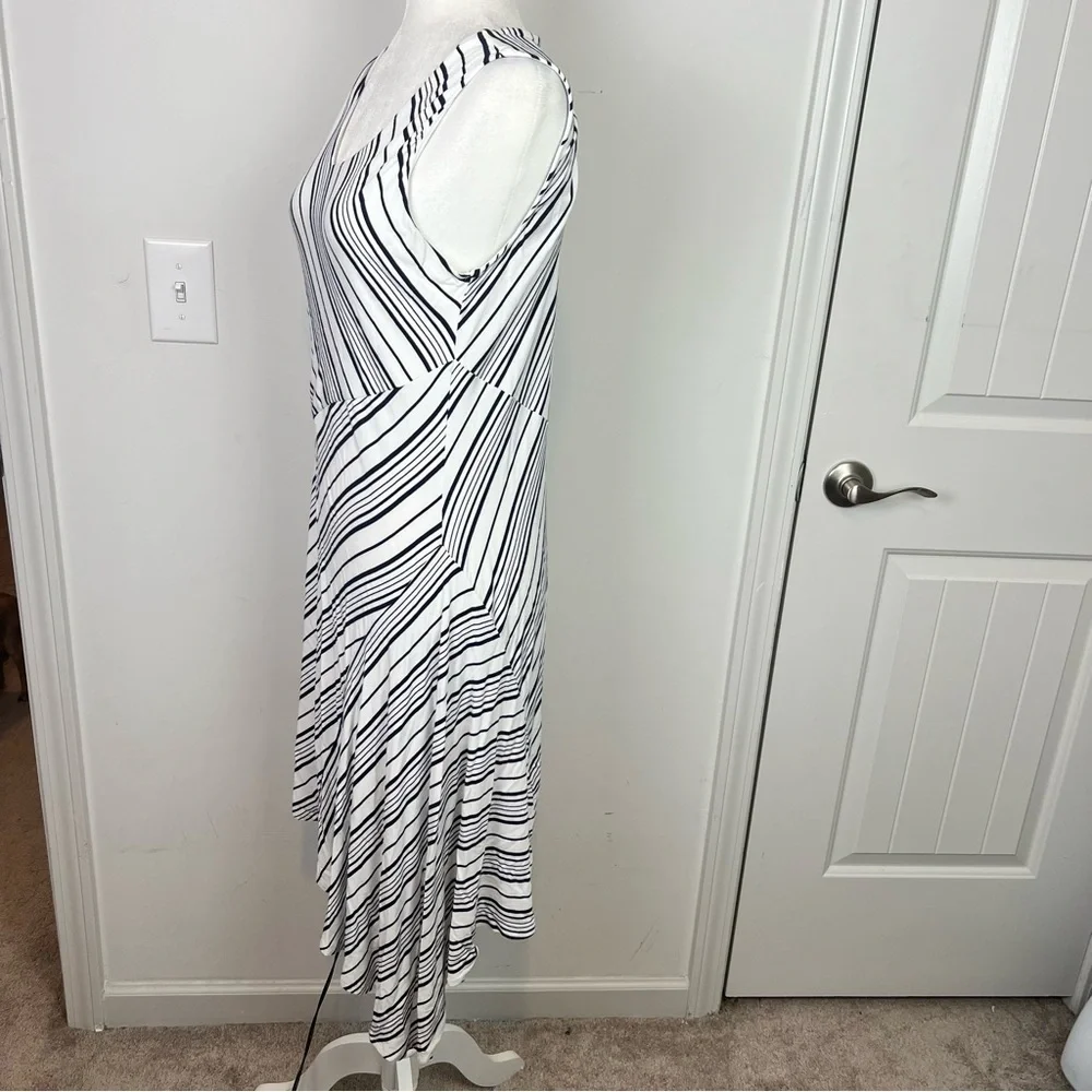Soma Soft Jersey Asymmetrical Hem Midi Dress women medium Amity Stripe White - Picture 8 of 11